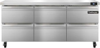 Continental Refrigerator SW72-D Three Section Work Top Refrigerator 72"W, With Six Drawers