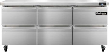 Continental Refrigerator SW72-D Three Section Work Top Refrigerator 72"W, With Six Drawers