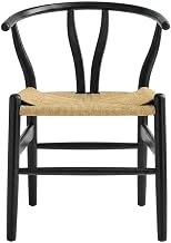 Furnifact Wooden Dining Chair with Slatted Backrest, Kitchen Chairs and Dining Room Chairs for Dining Table, Black