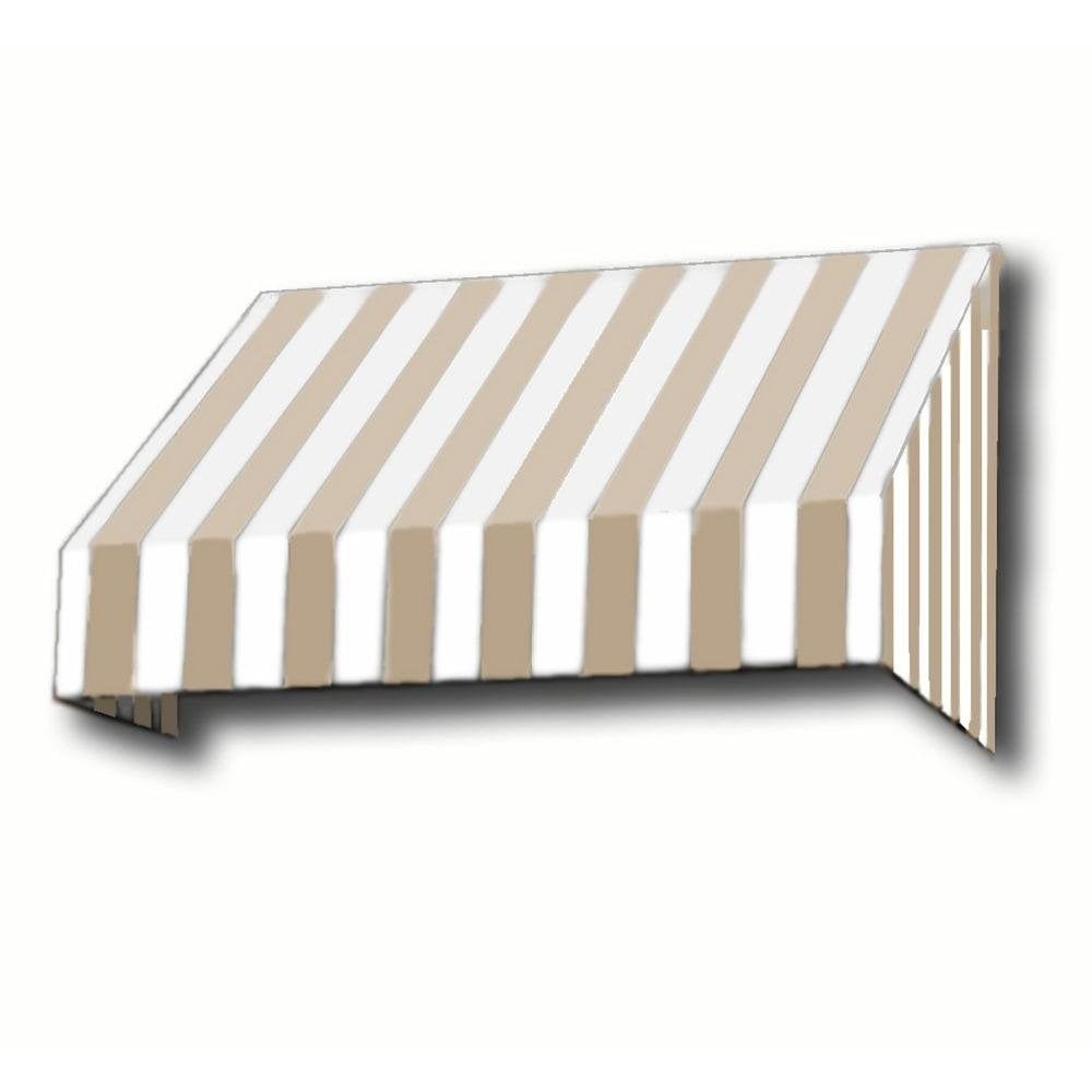 10.38 FT. NEW Yorker Fixed Awning 124.5 in. W X 16 in. H X 30 in. D Acrylic Fabric in Linen/White Stripe by Awntech – Model NK1030-10LW