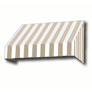 10.38 FT. NEW Yorker Fixed Awning 124.5 in. W X 16 in. H X 30 in. D Acrylic Fabric in Linen/White Stripe by Awntech – Model NK1030-10LW