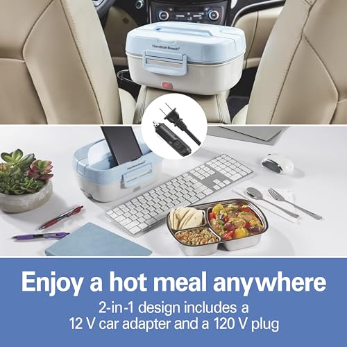 Hamilton Beach Stainless Steel 3 Compartment Tray / Blue / Modern Lunch Boxes