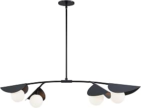 Dainolite 4 Light Halogen Horizontal Pendant Matte Black with White Glass