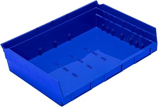 QUANTUM STORAGE SYSTEMS Quantum Storage QSB118 Heavy-Duty Nesting Plastic Shelf Bins for Pharmacy, Hospital & Warehouse, Hanging Lip & 7 Divider Slots, 11-5/8" x 16-1/2" x 4", Blue, 6-Pack