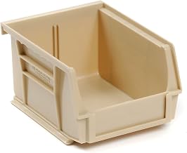 Global Industrial Plastic Stacking Bin 4-1/8 x 5-3/8 x 3, Beige, Lot of 24