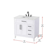 36" Single Bathroom Vanity in Honey White by Elegant Kitchen and Bath – unspecified, Aluminum, White, Model VF82536WH