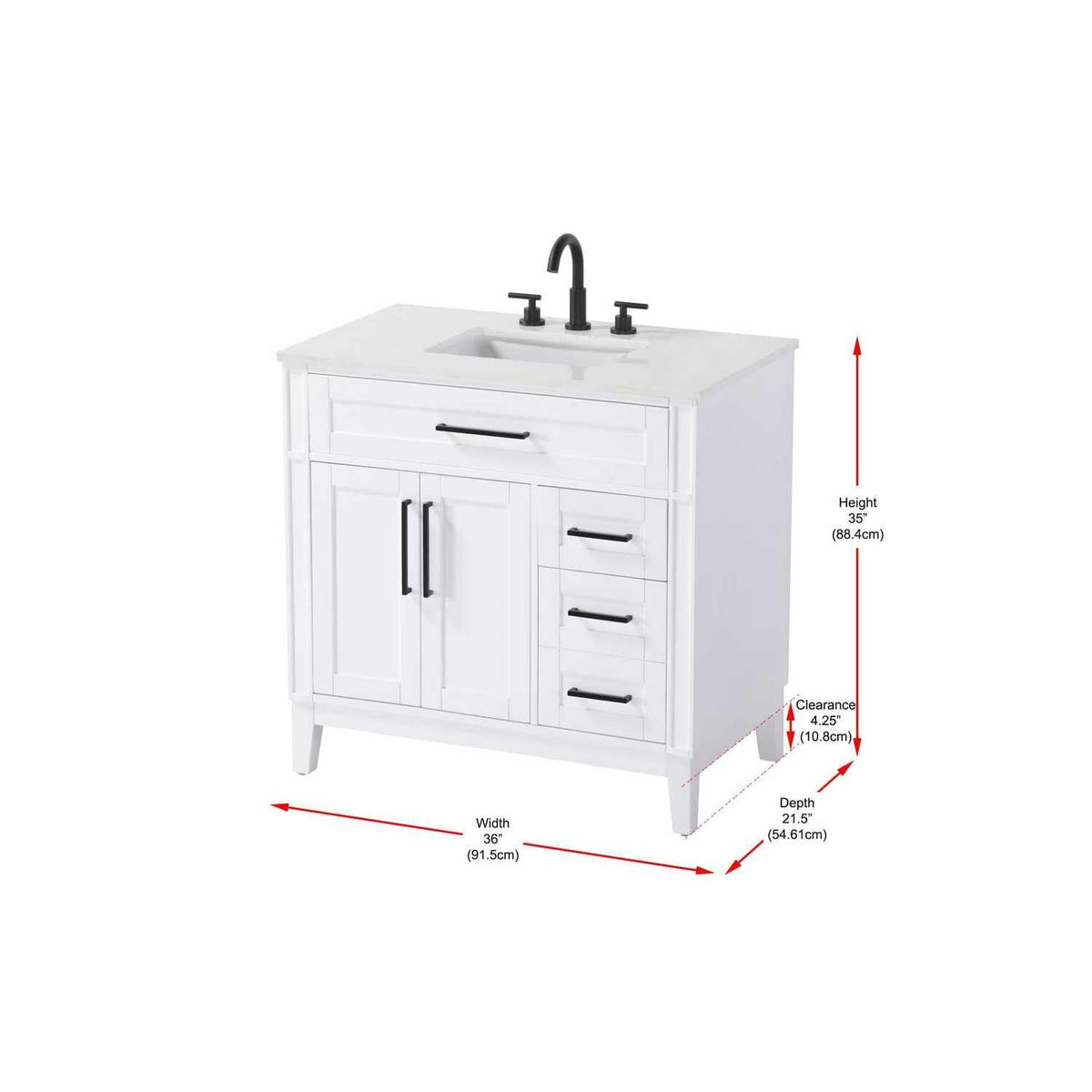 36" Single Bathroom Vanity in Honey White by Elegant Kitchen and Bath – unspecified, Aluminum, White, Model VF82536WH
