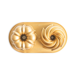 Classic Bundt Duet by Nordic Ware – 5 Cups, Aluminum, Gold, Model 97277