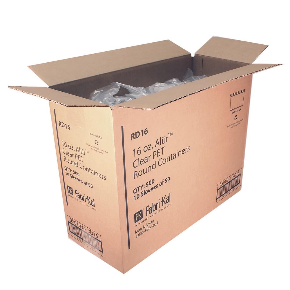 Alur 16 Ounce Plastic Deli Container - 500 / CS by Fabri-Kal – 16 ounces, 16.0 fluid_ounces, Clear, Pack of 500, Model 9501034