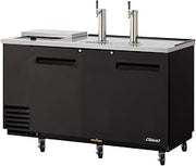 Club Top Beer Dispenser, 69.13" L, (2) Swing Doors, Stainless Steel Countertop And Black Laminated Exterior, Stainless Steel Inside Walls & Floor, Galvanized Steel Interior Top, (3) 1/2 Barrel Capacity, 3" Dia. Stainless Steel Insulated Beer Columns, Door Locks, Recessed Handles, Double Faucet Beer Tower, Side Mount, Front Breathing, 4" Casters, 1/3 Hp, 115v/60/1, 7.0 Amps, Cord With Nema 5-15p, Nsf 7, Cetlus