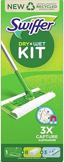 Swiffer Starter Kit for Cleaning Floors with 1 mop, 8 Refills for Dry and 3 Wet Wipes - 1 Piece