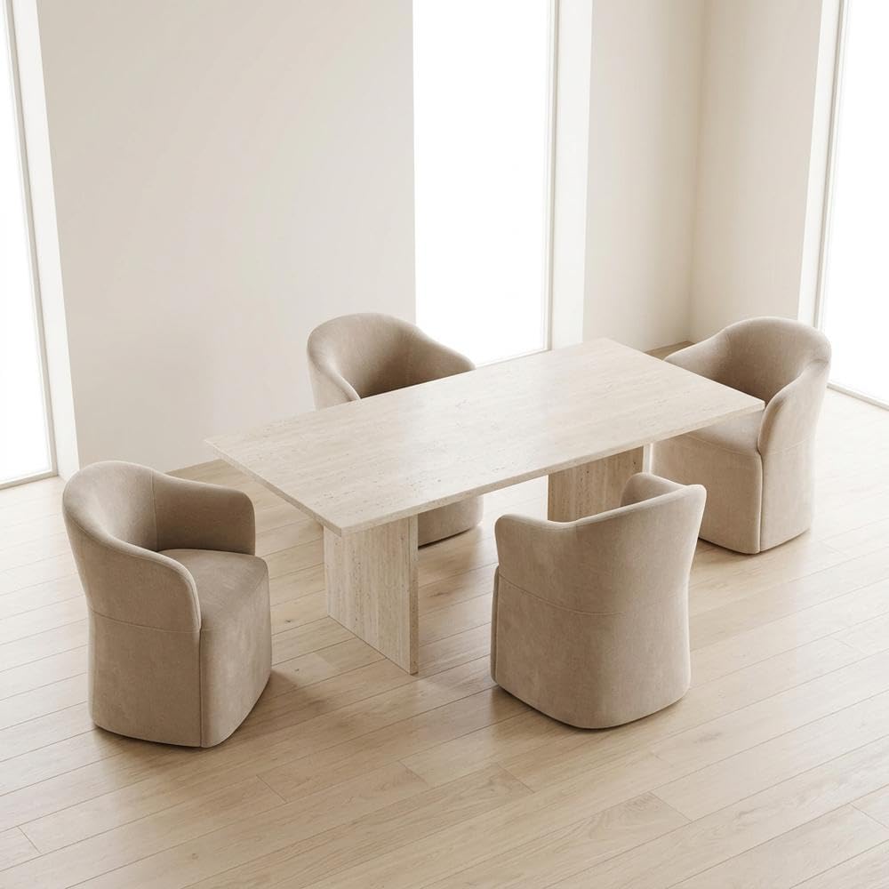 Solid Wood Upholstered Dining Chair with Castors by Starlight Canyon Home – Solid Hardwood,Plywood, Brown, Pack of 4