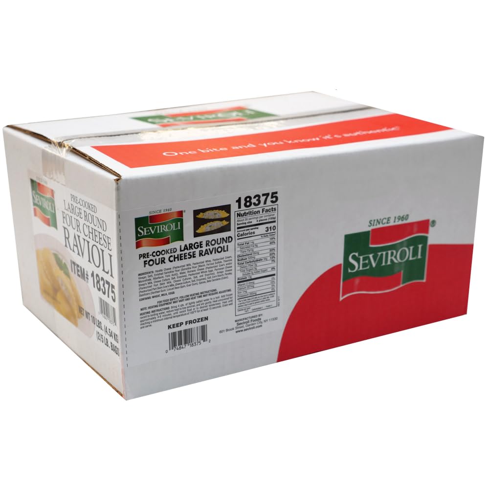 Large Round 4 Cheese Ravioli Pasta by Seviroli Foods – Large, Pack of 2