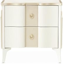 Michael Amini La Marisia Beige Nightstand Solid and Manufactured Wood Poplar Construction Single Piece Sturdy Storage Bedroom Furniture Creamy Pearl Finish