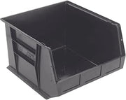 Quantum Storage QUS270 Heavy-Duty Stackable Plastic Storage Bins for Workshop, Warehouse & Garage, Ultra Stack & Hang, 18" x 16-1/2" x 11", Black, 3-Pack