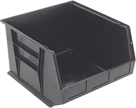 Quantum Storage QUS270 Heavy-Duty Stackable Plastic Storage Bins for Workshop, Warehouse & Garage, Ultra Stack & Hang, 18" x 16-1/2" x 11", Black, 3-Pack