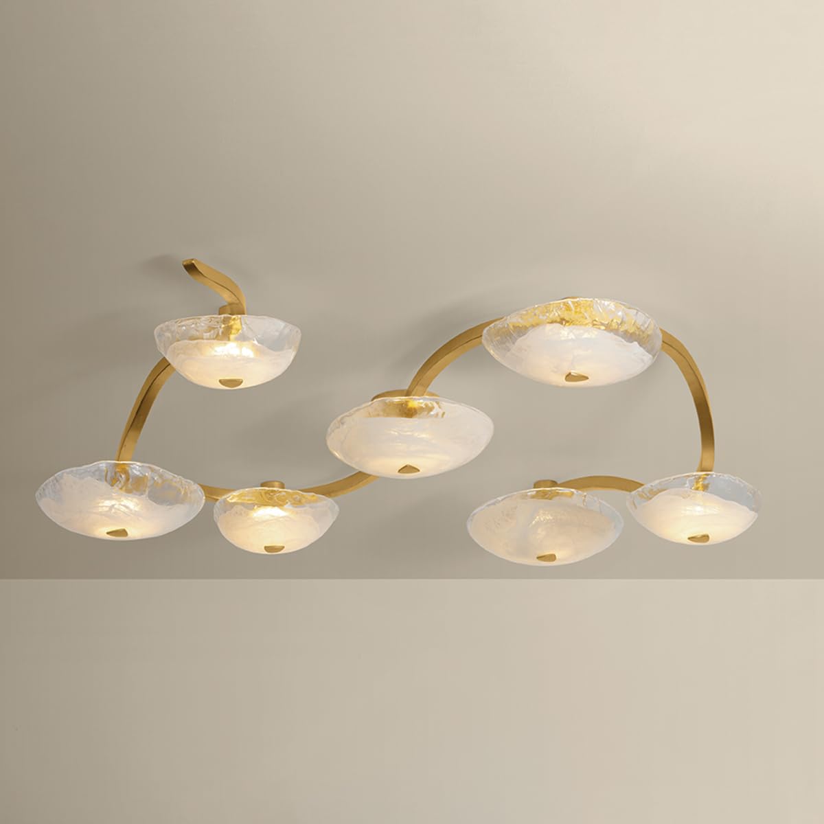 Kune 7-Light Semi Flush | Natural & Vogue Style | Vintage Gold Leaf Finish | Made of Steel & Glass | Damp-Rated for Bathroom Use | 68.75" Dia x 10.5" H | -VGL by Corbett Lighting