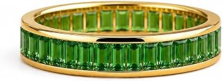 4x2mm Baguette Cut Emerald Full Eternity Wedding Band for Women Solid Yellow Gold Channel Set Stackable Handmade Jewelry Gift for Her
