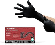 Ansell Microflex Black Dragon BD-100L 6mil Disposable Latex Gloves w/Full Texture for Food Processing, Automotive - Small, Black (Box of 100)