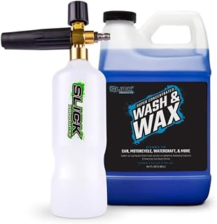 Slick Products Wax & Wash Plus Foam Sprayer Cannon Cleaner Bundle - 64 Ounce Super Concentrated Car Wash Soap for Cleaning Vehicles, RVs