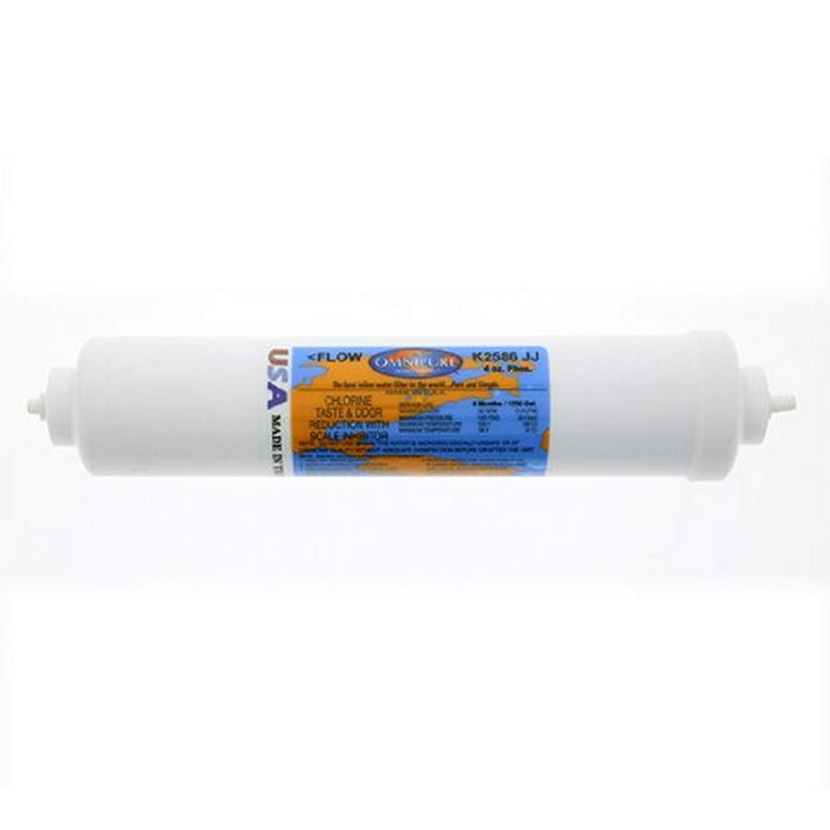 K2586 JJ 1/4" Quick Connect Inline GAC Water Filter with Scale Inhibitor by Omnipure – 1/4", Carbon, White, Model K2586-JJ