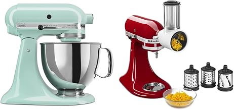 KitchenAid Fresh Prep Slicer/Shredder, 1, White & Artisan Series 5 Quart Tilt Head Stand Mixer with Pouring Shield KSM150PS, Ice Blue