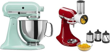 KitchenAid Fresh Prep Slicer/Shredder, 1, White & Artisan Series 5 Quart Tilt Head Stand Mixer with Pouring Shield KSM150PS, Ice Blue