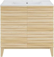 Swiss Madison Cascade 30" Freestanding Bathroom Vanity in Natural Oak with 3-Hole Widespread Sink Top
