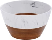 HUBERT Serving Bowl Wood and Marble Look Melamine - 7"Dia x 4"H