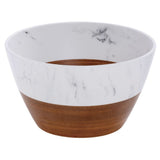Serving Bowl Wood and Marble Look Melamine - 7"Dia x 4"H by HUBERT – Melamine, White, Model H0192-DK WD/MAR