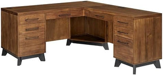 Starlight Canyon Home Modern L-Desk Return with Locking File Drawers, Utility Storage, Keyboard Tray, Integrated Power Center, Brown Wood