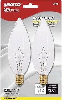Satco Products S3782 120-Volt 25B9.5 Candelabra Base Clear Light Bulb