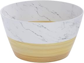 HUBERT Serving Bowl Wood and Marble Look Melamine - 12"Dia x 6 1/2"H