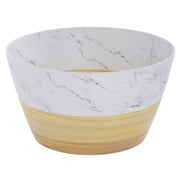 Serving Bowl Wood and Marble Look Melamine - 12"Dia x 6 1/2"H by HUBERT – Melamine, White, Model H0195-LT WD/MAR