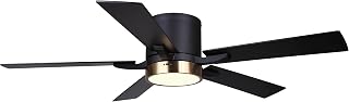 Canarm Quinn 52-inch Ceiling Fan - Matte Black and Gold Finish, 5 Plywood Blades, Hugger Mount, Dimmable LED, 1000 Lumen, Remote Control Included