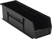 Quantum QUS238BR Ultra Stack & Hang Bin, Heavy Duty Parts Organizer with Open Front and Rear Hanglock, Stackable Storage Container, 18 x 5-1/2 x 5", Black, Pack of 12