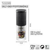 Spice Mill by GEFU – 7 x 3.6 x 9.2 cm, Plastic, Ceramic, High Grade Stainless steel, Black, Model GF34621