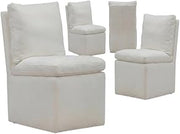 Starlight Canyon Home Solid Wood Upholstered Dining Chair with Castors, Eclectic Accent Upholstered Kitchen Chairs for Dining Room, White
