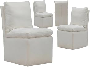 Starlight Canyon Home Solid Wood Upholstered Dining Chair with Castors, Eclectic Accent Upholstered Kitchen Chairs for Dining Room, White