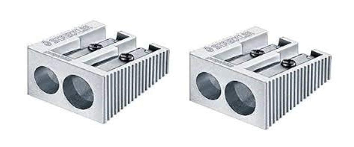 Aluminium Double Hole Pencil Sharpener x by STAEDTLER – Aluminum Metal, Silver, Pack of 2, Model 52000