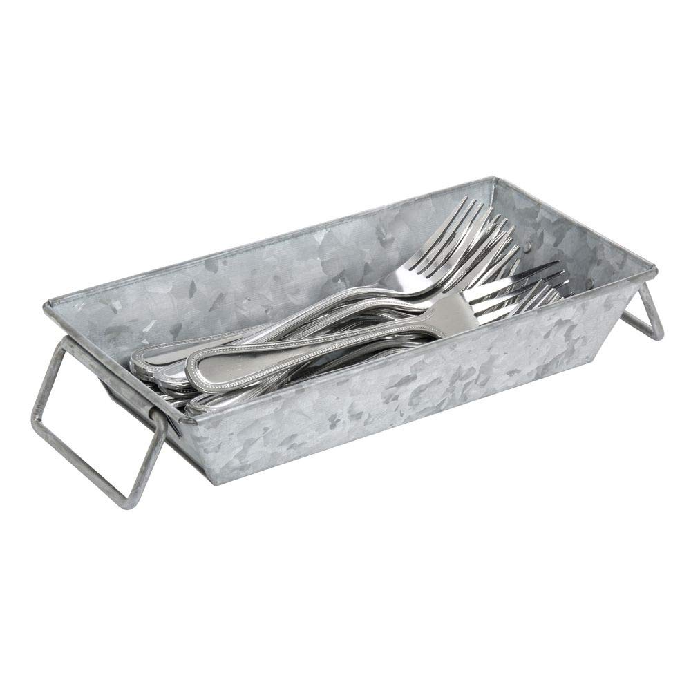 Galvanized Metal Serving Pan Rectangular - 10"L x 5"W x 2"H by HUBERT – 10" x 5" x 2", Metal, Silver, Model DS-36951B