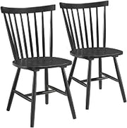 Furnifact Wooden Windsor Dining Side Chair Set of 2, Farmhouse Spindle Kitchen Chairs for Dining Table and Dining Room, Black