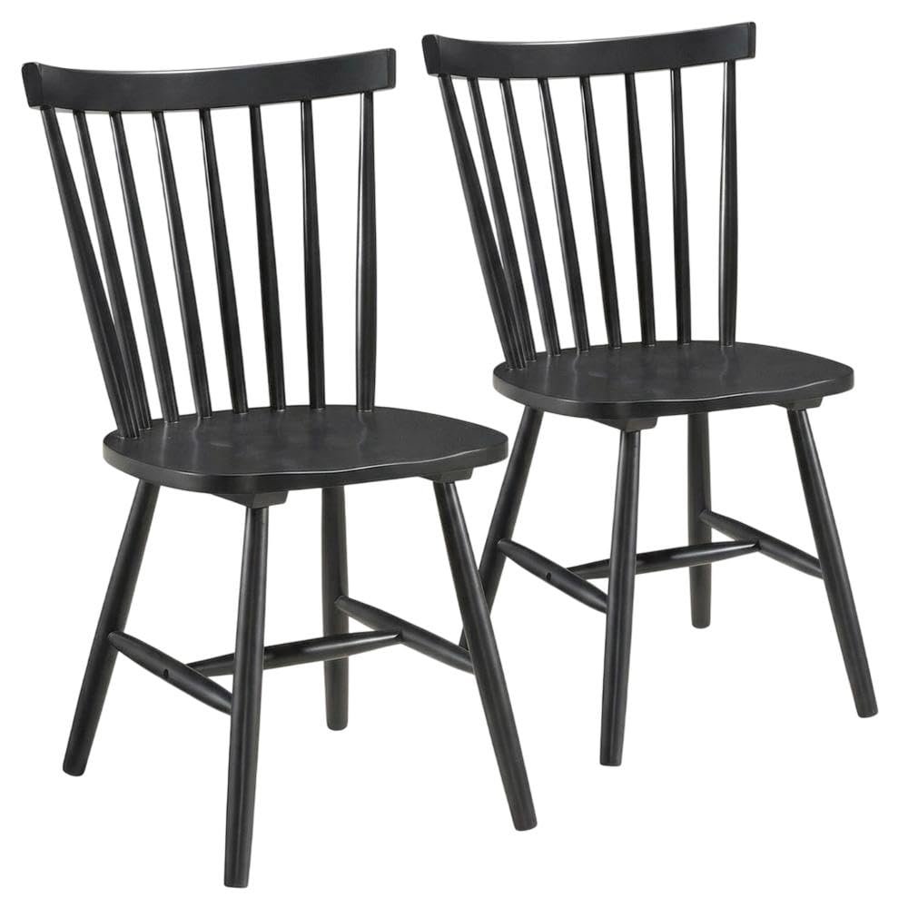 Wooden Windsor Dining Side Chair Set of by Furnifact – Wood, Black, Pack of 2
