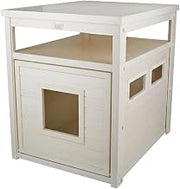 Antique White Jumbo Cat Litter Box Cover End Table, Engineered Wood Composite, Durable Material, Elevated Design, Easy Maintenance, Stylish Pet Furniture