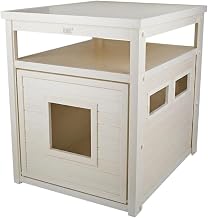 Antique White Jumbo Cat Litter Box Cover End Table, Engineered Wood Composite, Durable Material, Elevated Design, Easy Maintenance, Stylish Pet Furniture