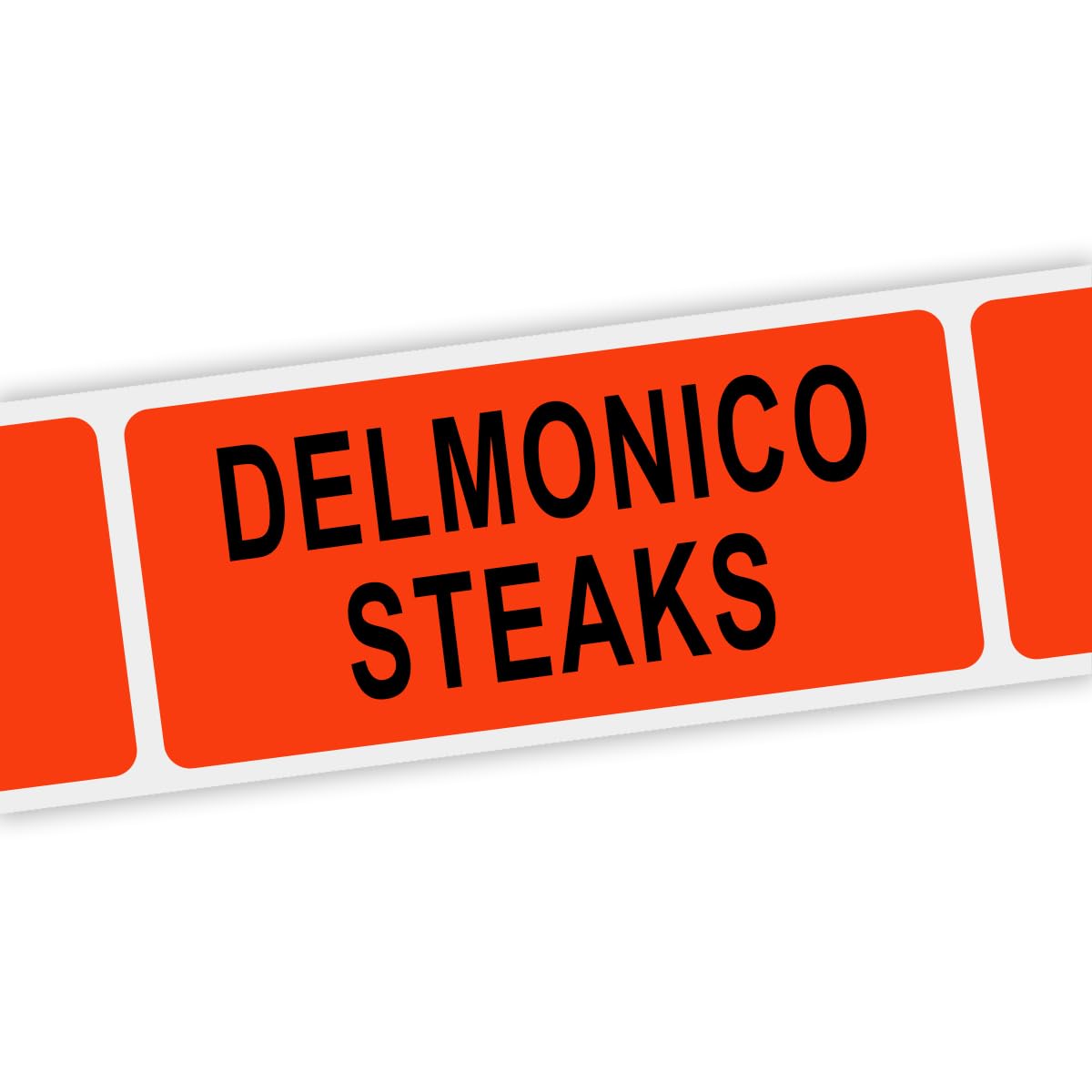 Specialty Printing Delmonico Steak Grabber Label Dayglo Red with Black Print by Phipps Label – 1.375 x 3/4 inches, Paper, Dayglo Red With Black Print, Pack of 1000, Model 80214