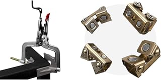 JointMaster, 90 Degree, Angle Clamping Tool, Throat Depth: 3", Max Capacity: 1-1/4", OAL: 8-1/2", Single Hand T-Joint Clamp Tool, PL634, Strong Hand Tools & Magnetic V-Pads Kit