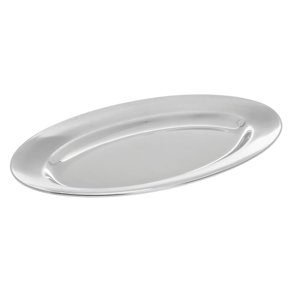Oval Serving Tray -13 3/4"L x 9"W by HUBERT – Stainless Steel, Silver, Model 82262