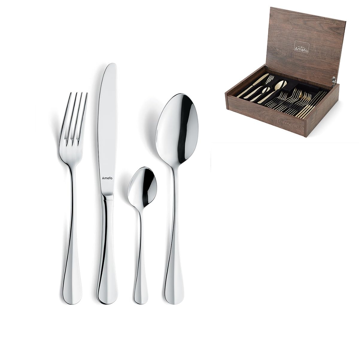 Baguette 24-Piece Cutlery Set in Luxury Box by Amefa – Stainless Steel, Silver, Model 844000MDF3C40