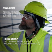Ergodyne Lime / One Size / Full Brim Safety Helmet - Type 2, Class C Head Protection
